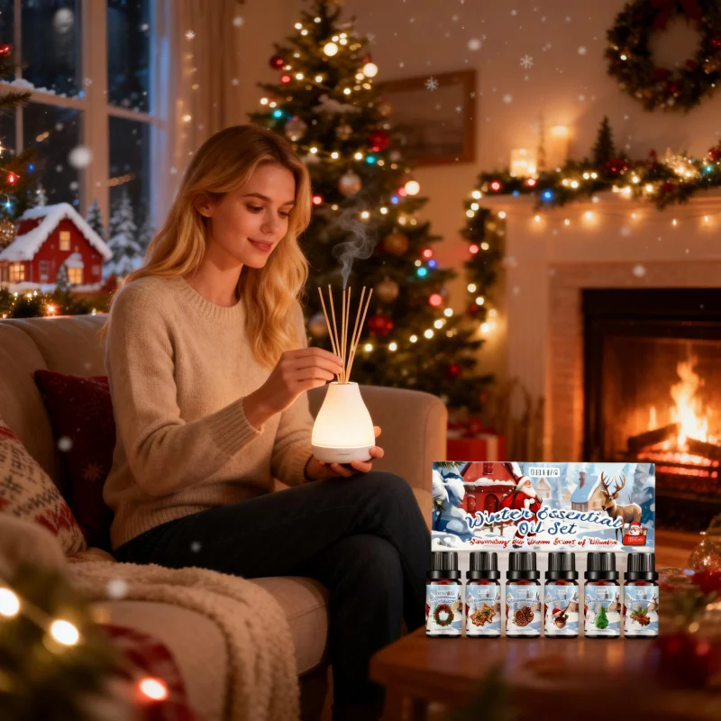 Winter Essential Oil Set - Propylene Glycol & Peppermint Leaf Extract, Aromatherapy Diffuser Oil for Home DIY Candle Room Spray