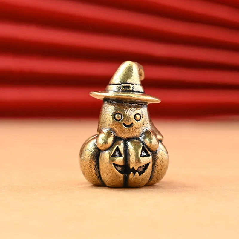 Brass Pumpkin Ghost Small Statue Desktop Ornaments Vintage Figurine Home Decoration Crafts Accessories Halloween Party Gifts