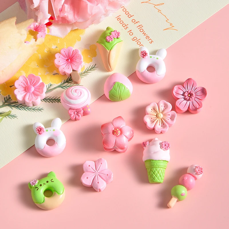 10/20Pcs Sweet Flowers Flat Back Resin Kawaii Imitation Food Biscuit Candy Patch Hairpin Jewelry Make Material Art Plane Decal