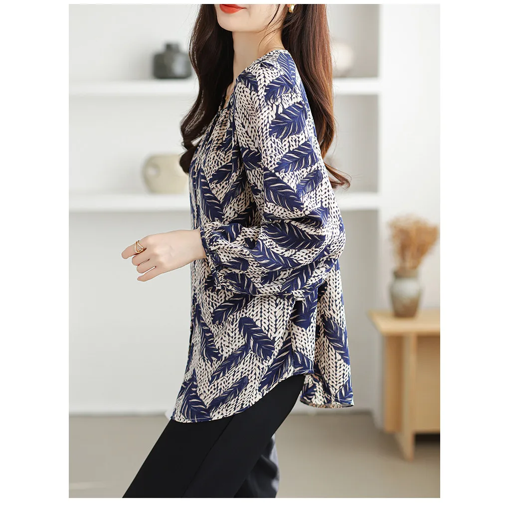 Langärmlige, lockere Damenbluse mit Rundhalsausschnitt, Freizeitkleidung, 2025, neue Oberteile