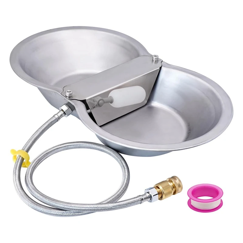 2 Gallon Large Automatic Large Dog Water Dispenser Float Valve Kits Animals Waterer Trough Stainless Steel Bowl-AAAG