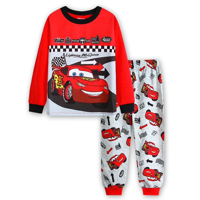 Hot Cartoon Spring Autumn Kid's Sleepwear Pajamas Clothing Sets Cars McQueen Pisten Cup Baby Boy Cotton Pyjamas For Kid's Gift