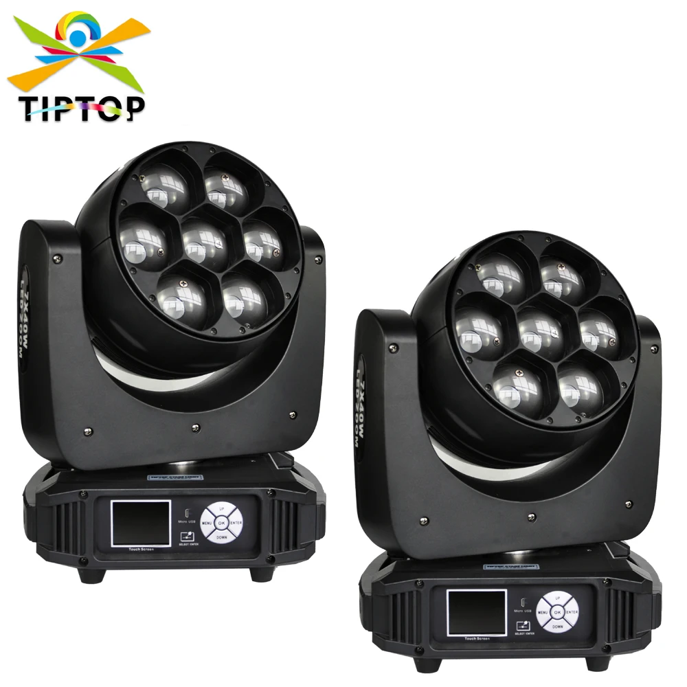 

2 упаковки Mini Bee Eyes Zoom Led Moving Head Light 7x40W RGBW Профессиональное светодиодное сценическое освещение Светодиодный дисплей Powercon Connect TP-L740