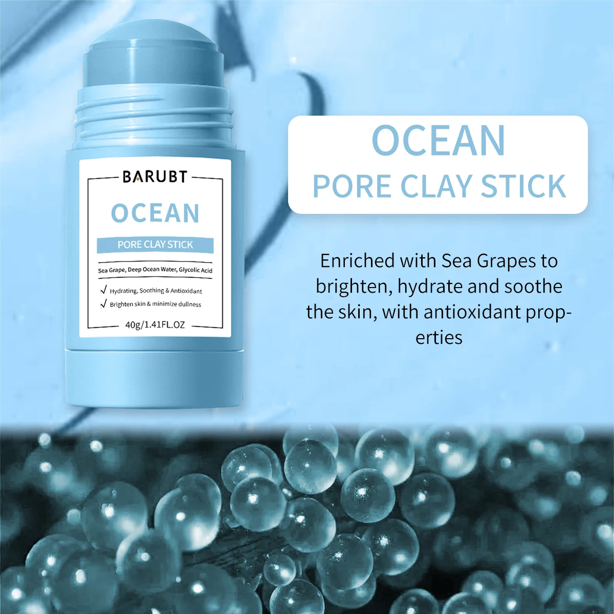 Haste de membrana de lama de limpeza marinha, limpeza de poros, hidratante, cravos e acne, clareamento do rosto