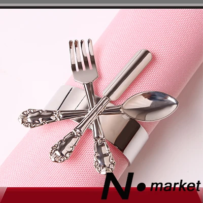 12pcs Hotsale France Fork knife Spoon style Buckle Round special Napkin Ring Gold Silver Electroplating Europe Napkin Holder