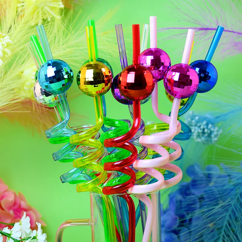 16Pcs Mirrored Ball Straws, Reusable, Perfect for Disco Parties, Bars, and Birthday Parties; Ideal for Cocktails, Smoothies,