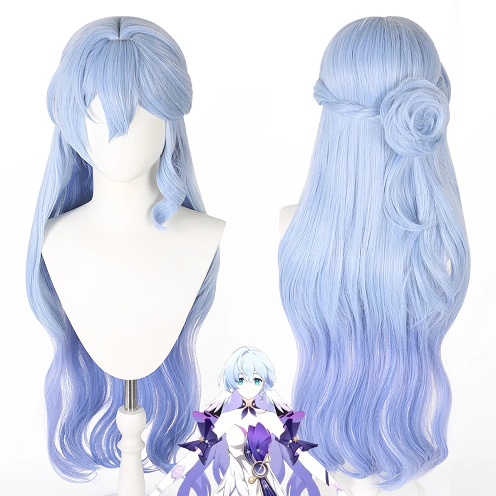 

Robin Cosplay Synthetic Hair 33-Inch Light Blue Gradient Micro-Curls Anime Game Role-Playing Comic Exhibition Theme Party Wig