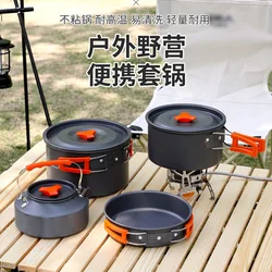 Outdoor cookware set, portable camping cookware set, three piece kettle set, camping specific pot, card stove set