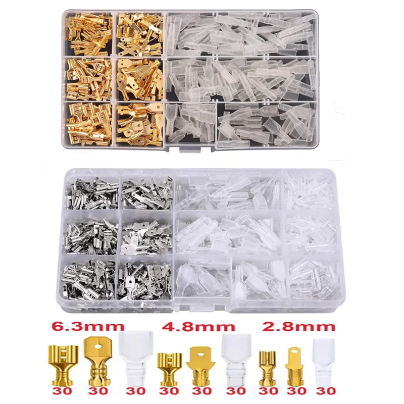 270Pcs 2.8/4.8/6.3mm Insulated Male Female Wire Connector Electrical Crimp Terminals Termin Spade Connectors Assorted Kit Box