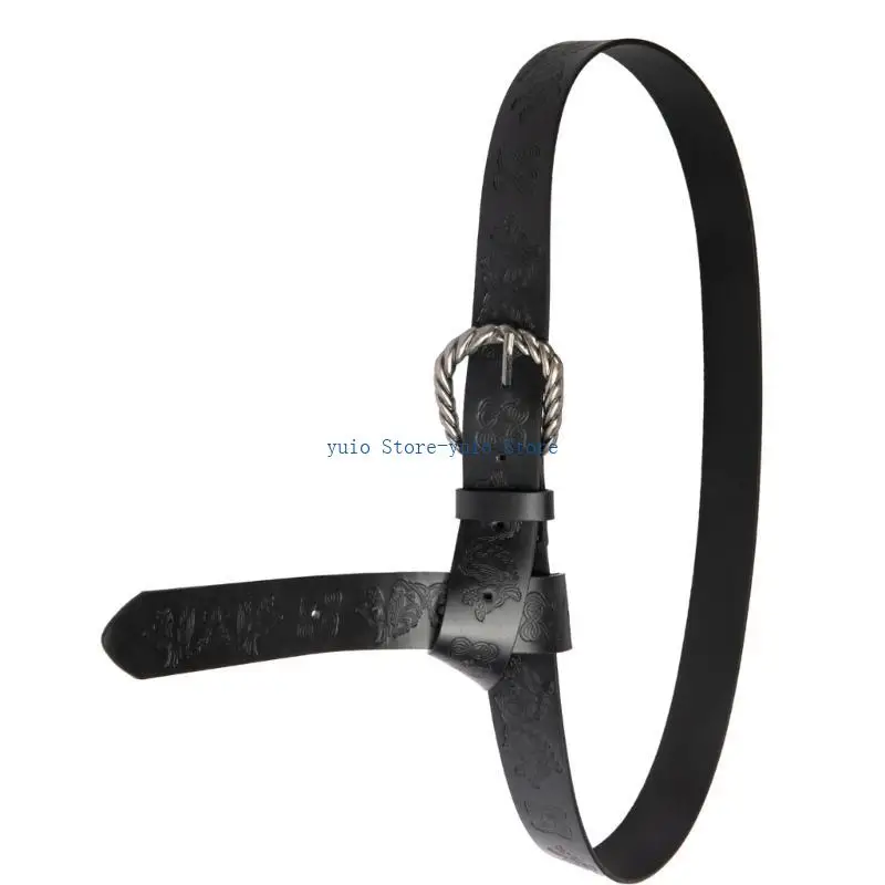 

X7XB Adult Medieval Waist Belt with Embossed Pattern PU Belt for Jeans Coat Skirt