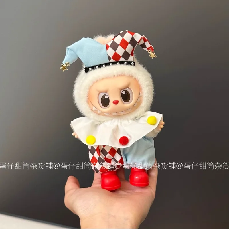 Ropa de bebé hecha a mano pura para Labubu, caja ciega de vinilo, corazón, Macaron, frente, alta energía, 3,0, ropa de payaso de circo
