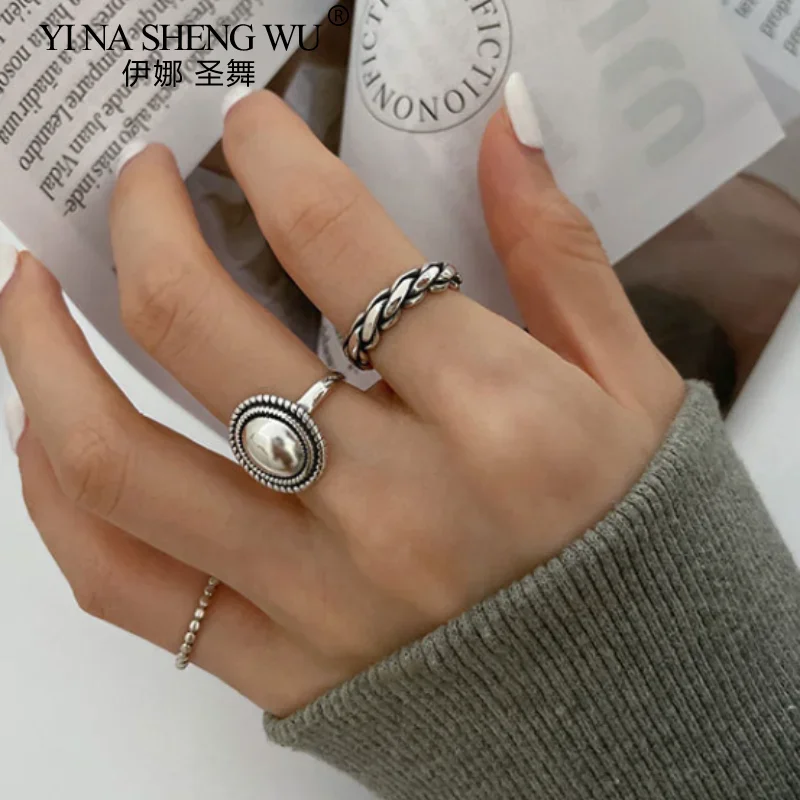 نسخة حلقة مفتوحة خفيفة فاخرة بيضاوية السبابة البنصر للنساء ريترو موضة شخصية تصميم تحسس هدايا عيد ميلاد الحفلات