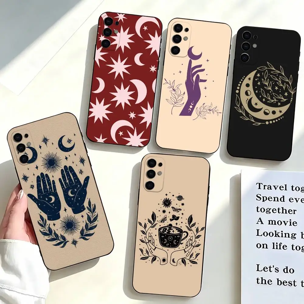 Flower-r Plant-t Moon Pattern   Phone Case Black Silicone Soft For Samsung S25,S24,S21,S22,S23,S30,Ultra,S20,Plus,Fe,Lite