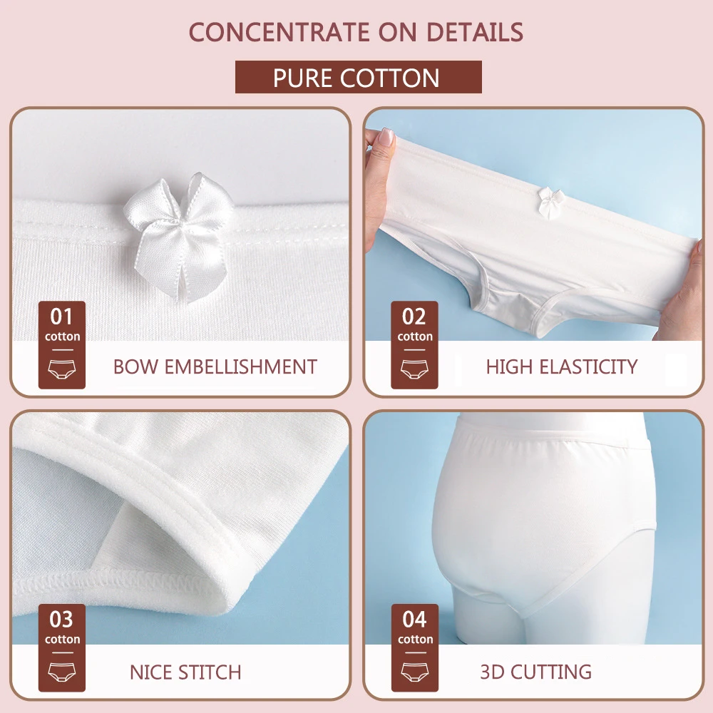 3pcs/pack Chidren Girl Dancing Underpanties White Bow Brief For Cute Child Girl UnderWear Cotton Panties Kids Teenager 4-13Y