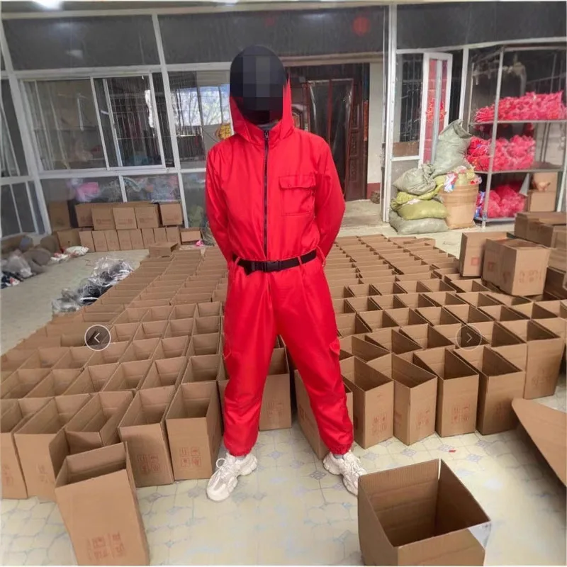 

Красный цельный костюм для взрослых и детей, для Хэллоуина, сценических выступлений, косплея, б/у, из полиэфирного волокна