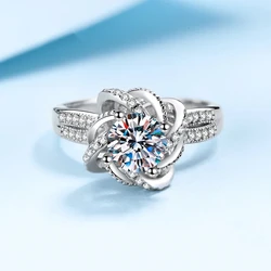 18K White Gold 1-2 Carat Moissanite Ring for Women Platinum Pt950 Spinning Rose Romantic Ring Luxury Wedding Bands Fine Jewelry