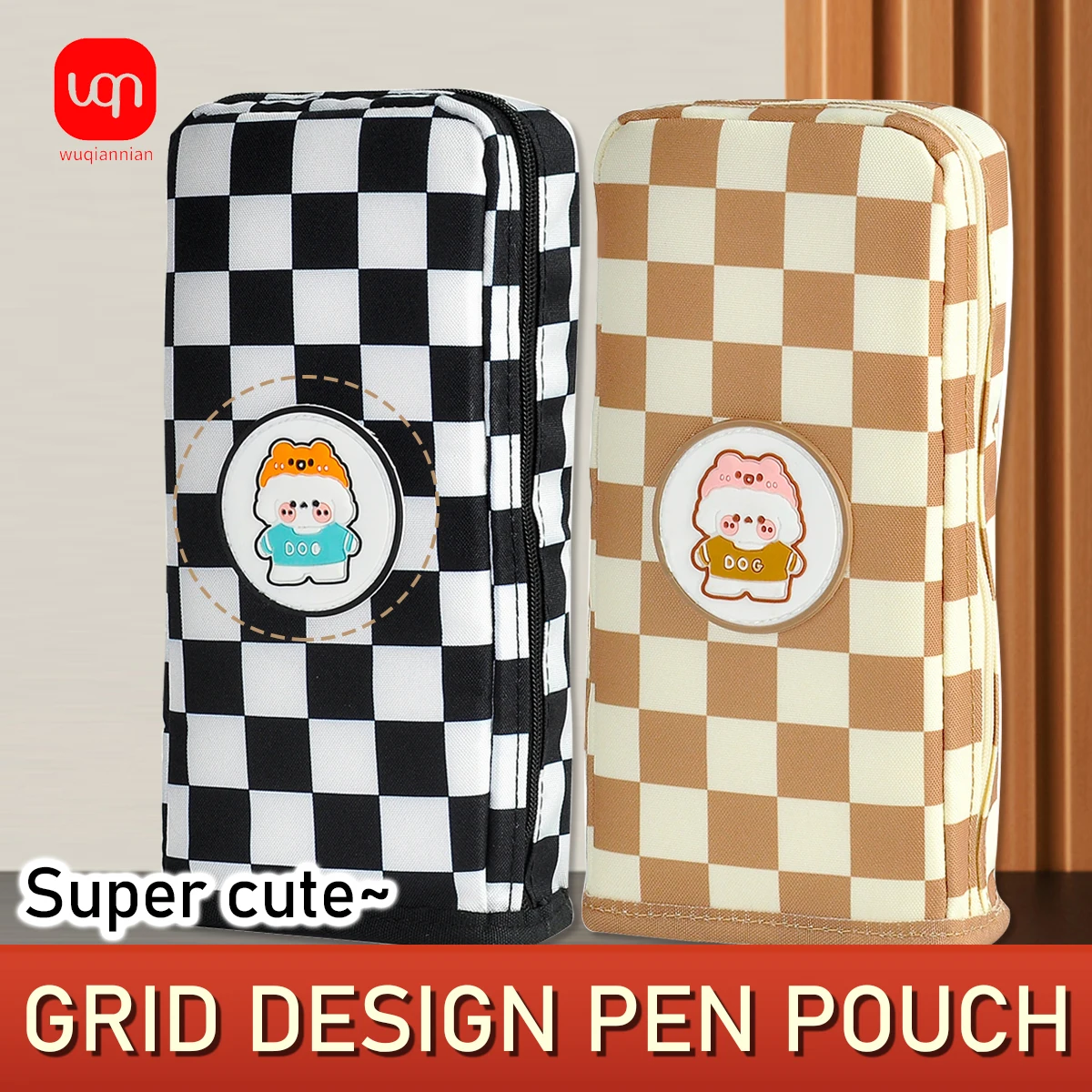 WQN-1PC Cute and Convenient Large Capacity Canvas Pencil Bag Durable Magnet Button School Office Supplies