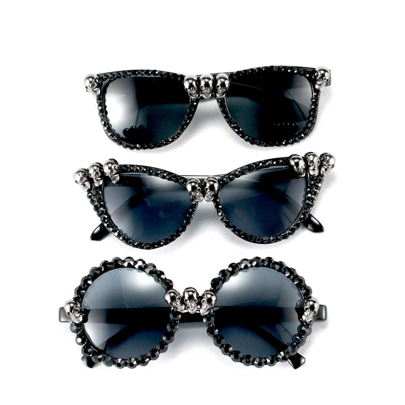 Gothic Skull Sunglasses Halloween Christmas Cat Eye Crystal Punk Sun Glasses