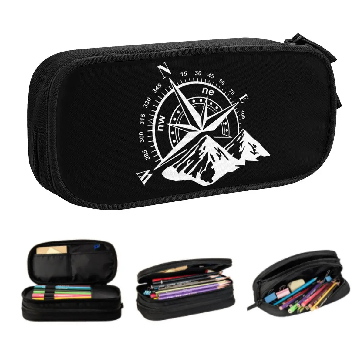 Navigate Mountain Adventure Compass Kawaii Pencil Case Girl Boy Large Capacity Pencil Pouch Students Stationery