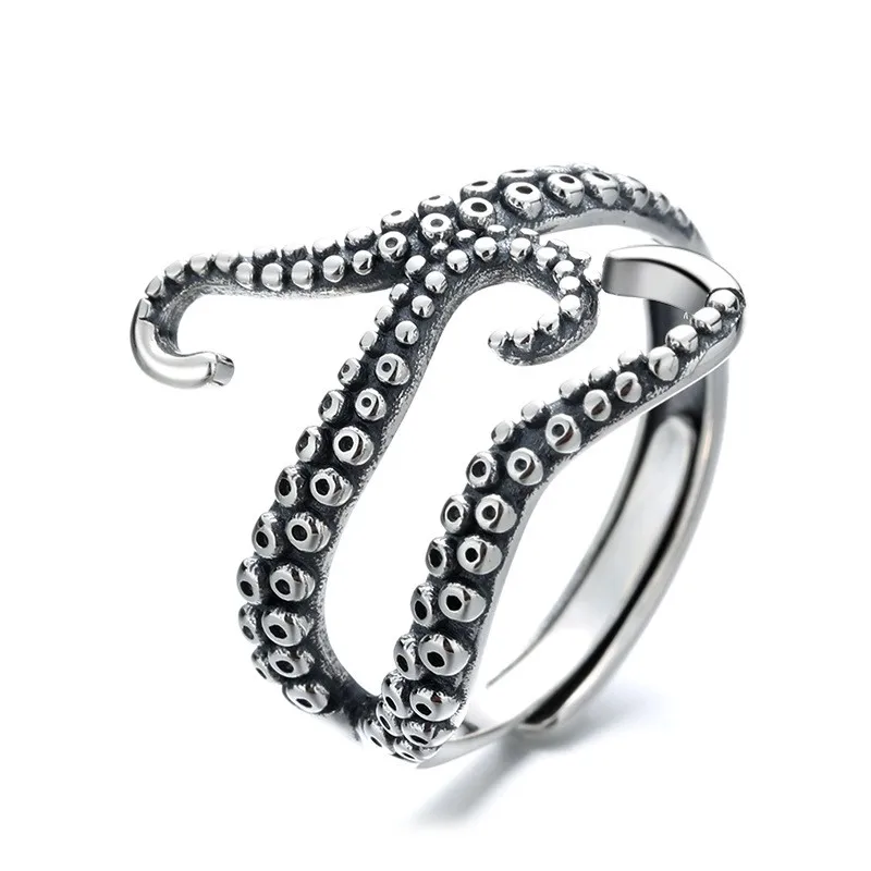 158J  ZFSILVER Silver S925 Fashion Adjustable Retro Luxury Creative Octopus Tentacles Evil Force Rings Men Women Wedding Jewelry