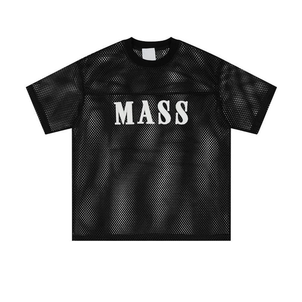 

Men's Solid Color Hollow Mesh Short-Sleeved T-Shirt American Retro Trend Fashion Street Loose Breathable Niche Summer Men's Tops