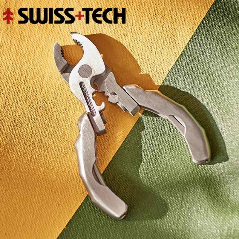 Swiss Tech EDC Portable Pocket Mini 9 In 1 Folding Pliers Screwdriver Combination Kit Outdoor Multifunction Tool Gear