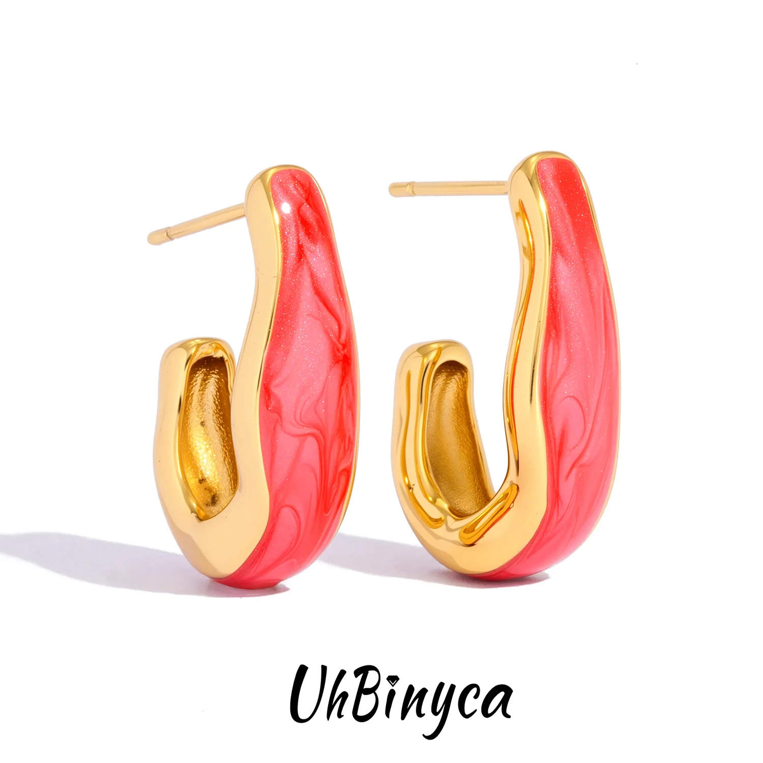

Женские серьги U-образного кольца — холодная эмаль (красный/черный/белый) из нержавеющей стали с покрытием из 18-каратного золота, гипоаллергенный современный эффект