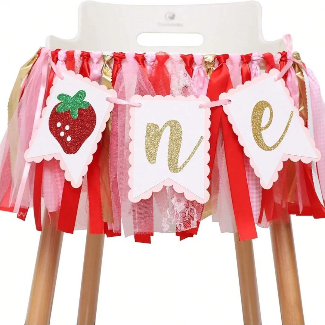 Berry Strawberry Theme High Chair Banner - 1st Birthday Photo Backdrop Decorations - Birthday Souvenir and Gifts for Kids