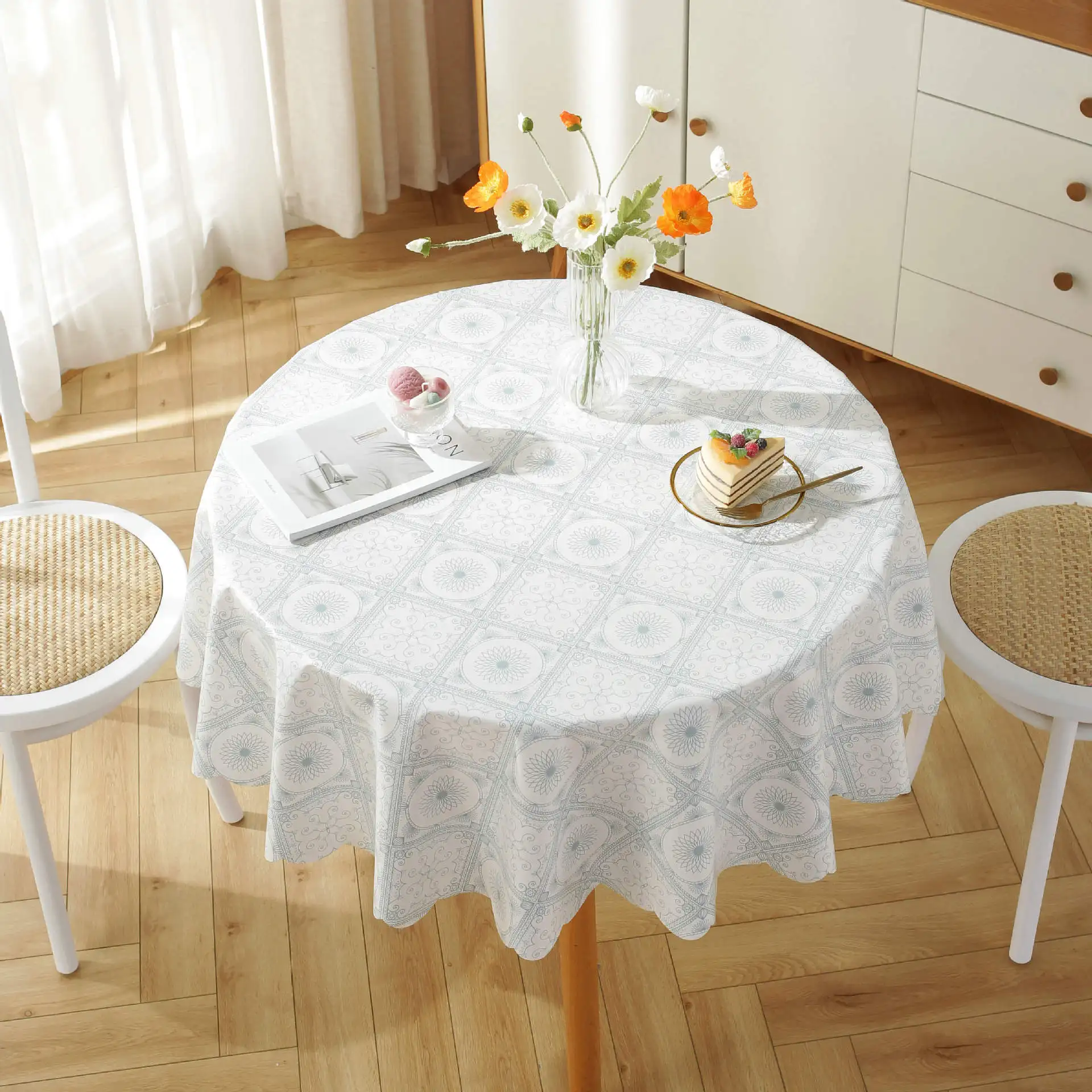 F124 Large round table cloth European style gold-stamped PVC round table cloth table cloth waterproof and oil-proof table cloth