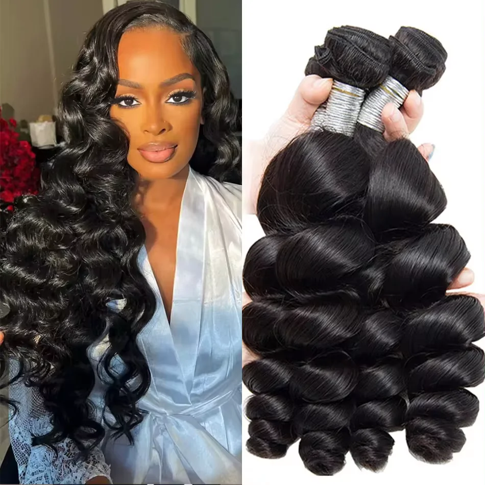 

30 Inch Loose Wave Bundles 12A Raw Indian Hair Weave Bundles 1/3/4 PCS Loose Deep Wave Curly Human Hair Extensions Natural Black