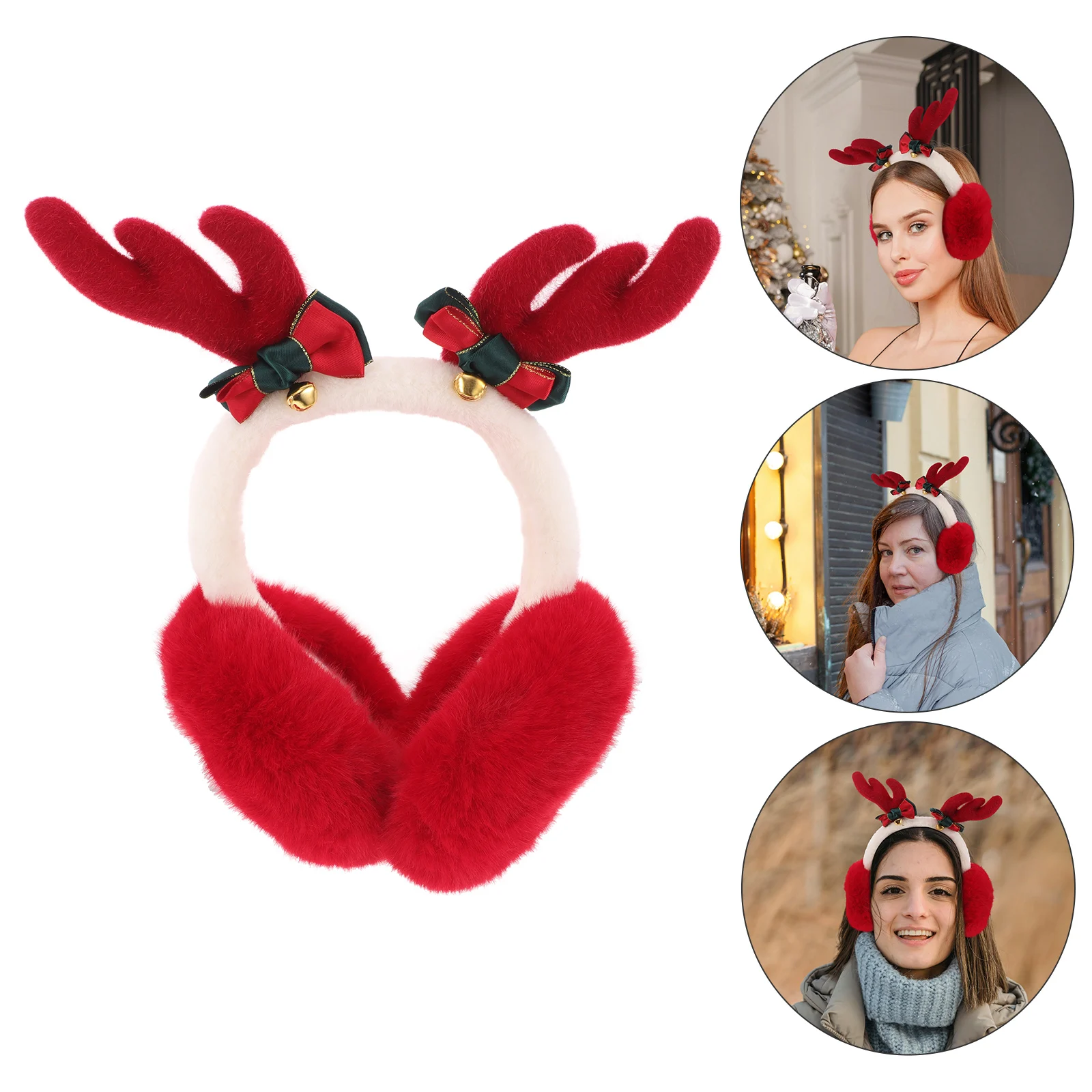 

Christmas Furry Ear Muff Winter Plush Ear Covers Warmer Cute Reindeer Warmer Earmuff for Kids and Adults Cold Weather Outdoor