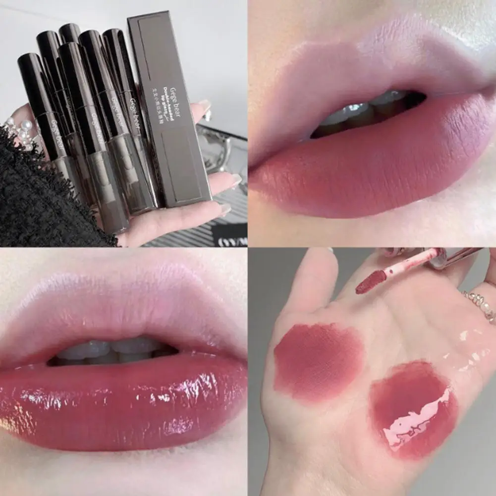 Double-ended Lip Glaze Matte Water-gloss Mirror 2 in 1 Lipgloss Lasting Non-stick Clear Liquid Lipstick Waterproof Korean Makeup