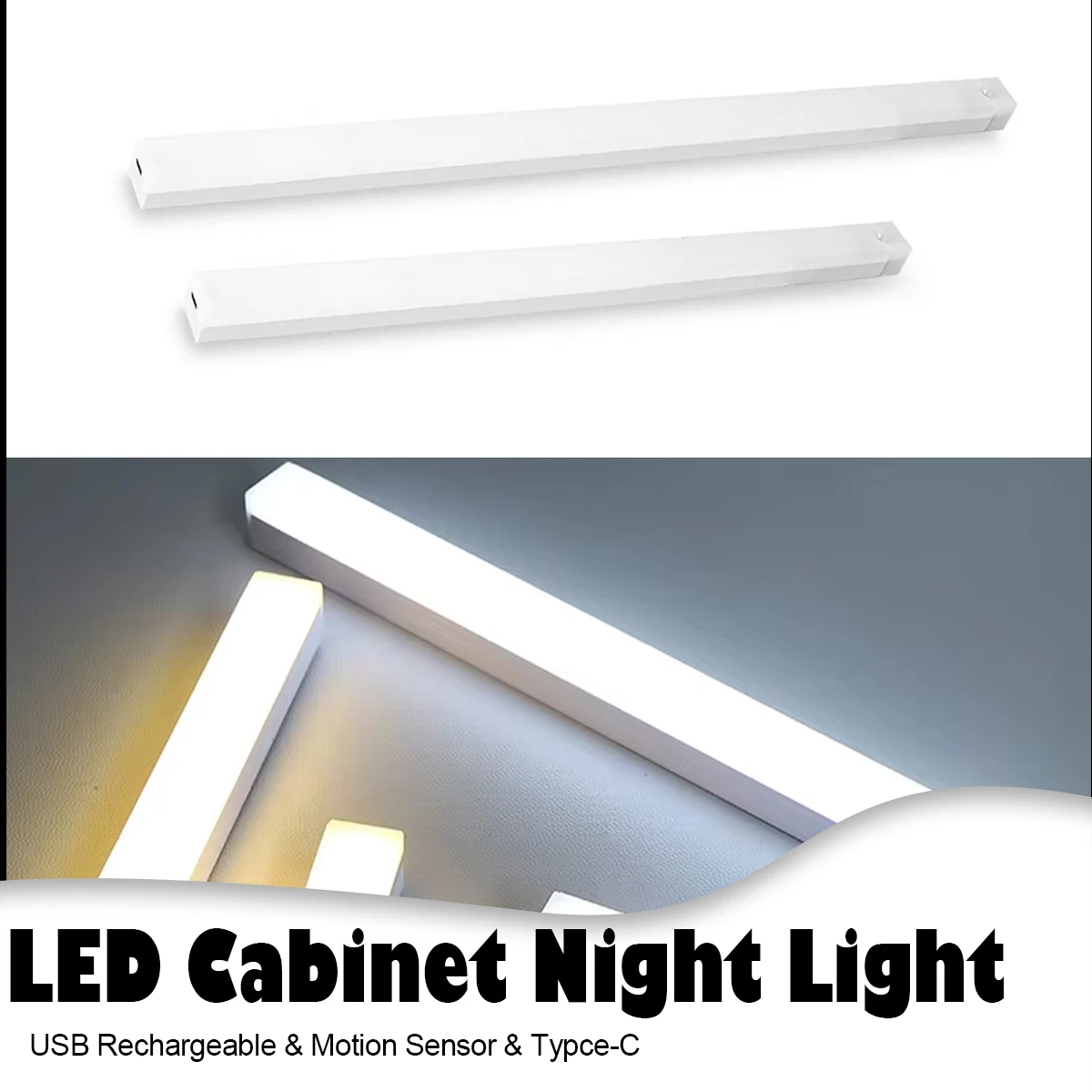 PIR Motion Sensor LED Cabinet Light 10CM/20CM/30CM/50CM USB Rechargeable 3000K/6000K LED Under desk bedside LED Under Cabinet