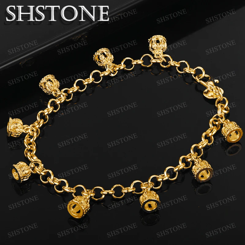 

SHSTONE 18K Gold Small Crown Pendant Chain Bracelets For Woman Party Wedding 925 Sterling Silver Bracelet Jewelry Birthday Gift