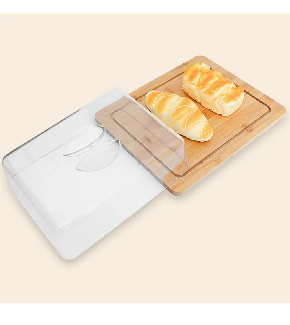 Butter Slicer Butter Box, Bamboo Transparent Tray with Lid Cheese Storage Crisper Butter Storage