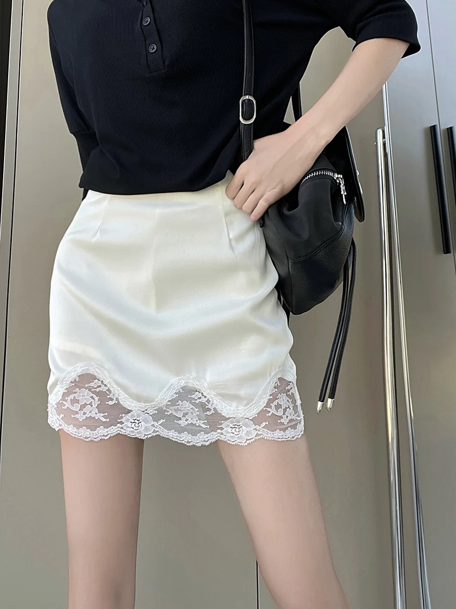 Sexy Lace Splice Cotton Village Short Skirt Women's Pure Desire  Design High Waist Bodycon  Dress for Traveling