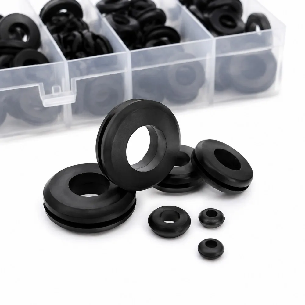 295pcs Rubber Grommet Hole Plug Kit 8 Sizes (3/4/5/6/8/10/12/14mm) for Rubber Cables Grommet Kit Electrical Plugs Gasket Ring