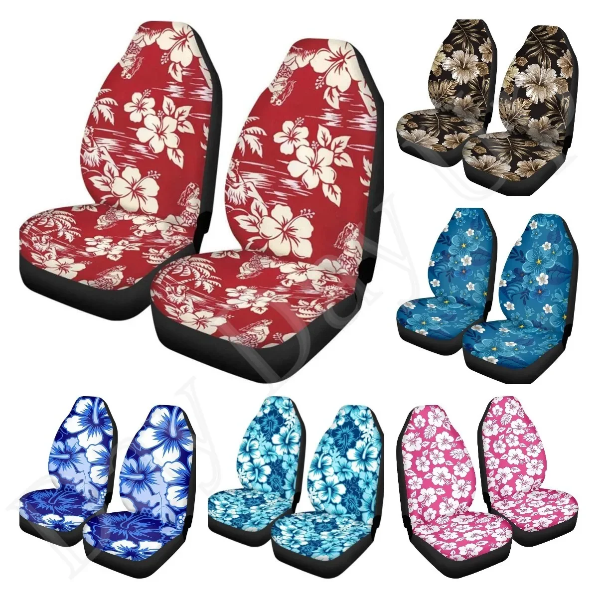 Red Hawaiian Floral Flowers Car Seat Cover Set of 2 Pcs High Stretchy Durable Auto Front Seat Cushion for Women Men Fit Vehicle