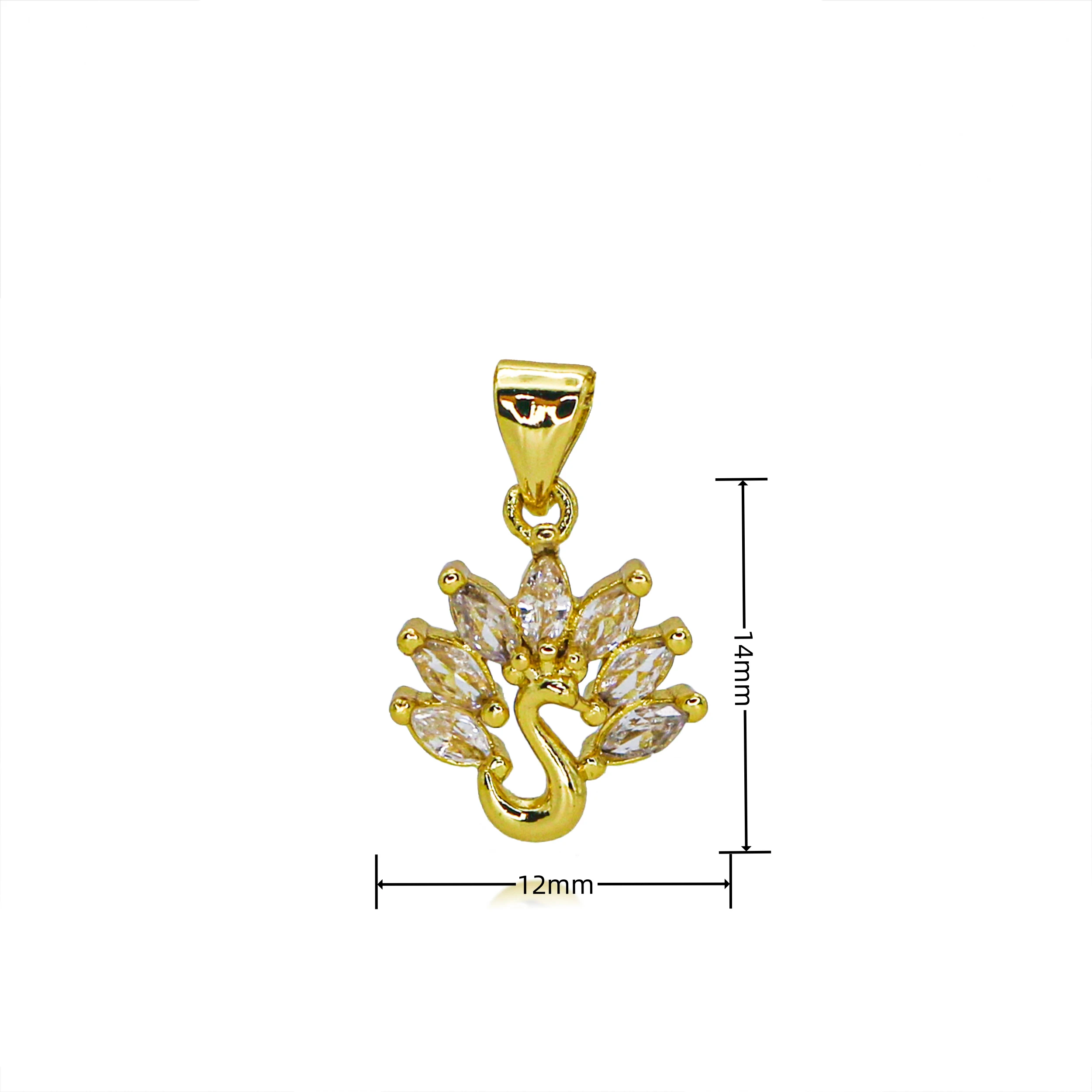 Gold Plated Peacock with Spreaded Tail Charms for DIY Jewelry Making Clear Zirconia Animals Pendant Christmas Gifts Jewelry