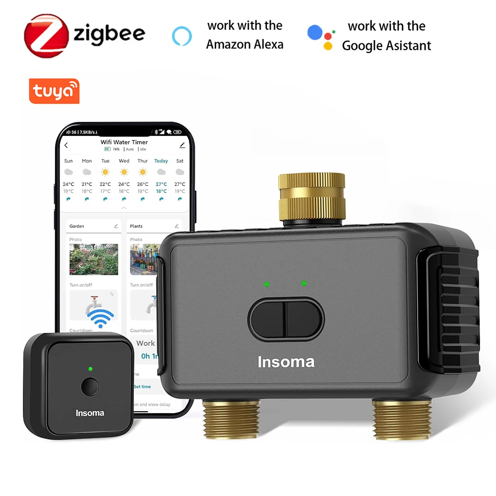 

Умный таймер для воды Zigbee, система полива сада с двойным шлангом и Wi-Fi, программатор, поддержка Alexa