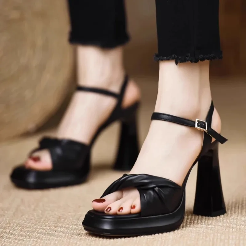 

Women's High Heeled Sandals Summer Open Toed High-heeled Sandals Fashion Platform Sandals Genuine Leather Sandal Sandalias Mujer