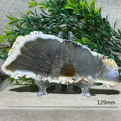 Crystal Natrural Agate Rutile Slab Slice Stone Reiki High Quality Beauty Healing Quartz Minerals Home Decoration + Stand