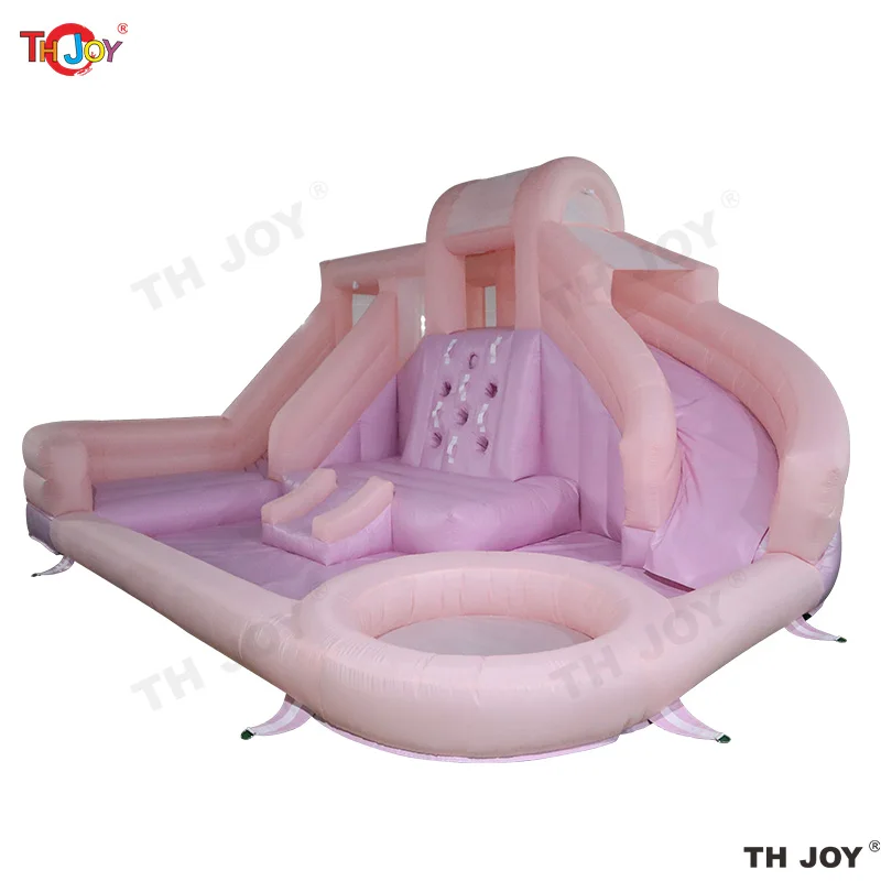 5x4m Pink White Soft Play Bouncy House With Slide Ball Pool Party Inflatable Mini Bouncy Castle