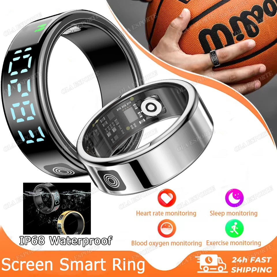 

Ola Esporte Smart Rings LED Display Screen Heart Rate Blood Oxygen Sleep Monitoring Multi-Sport Modes IP68+5ATM Waterproof Ring