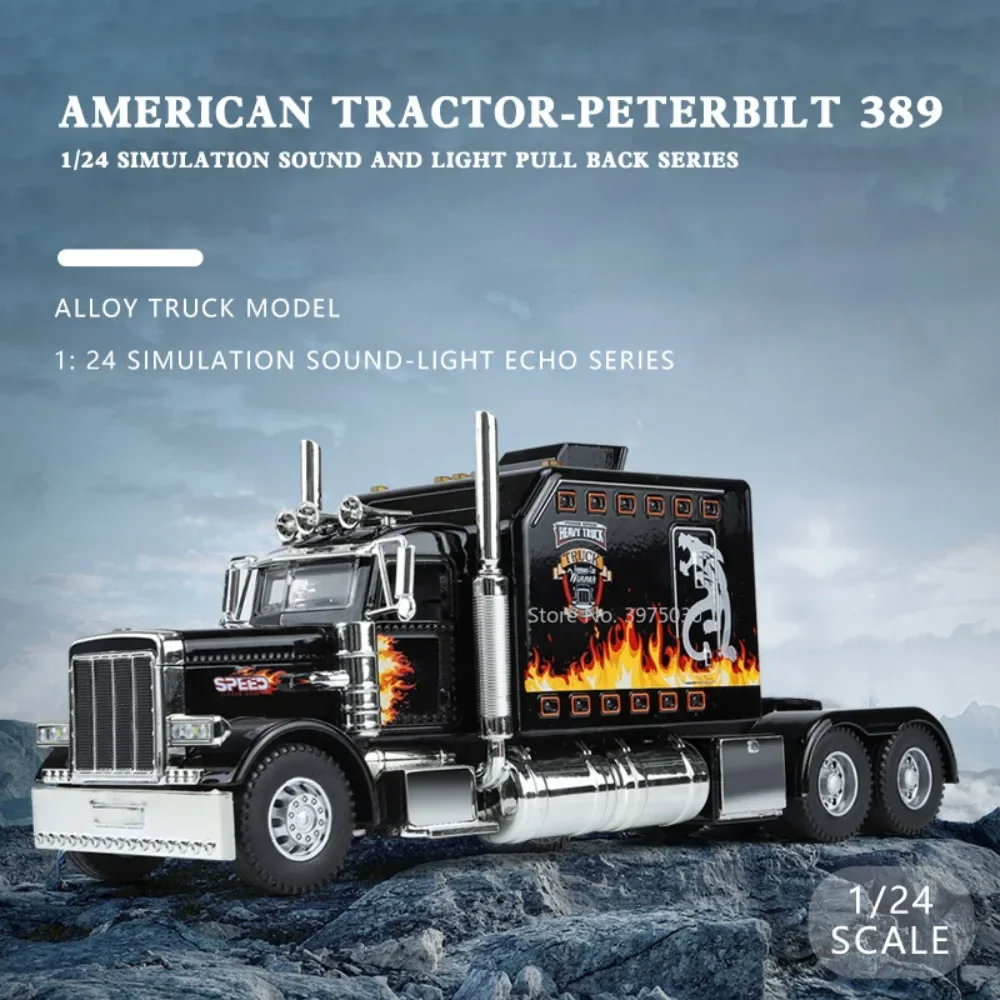 

1/24 Alloy American Tractor Peterbilt 389 Model Car Toys Simulation Diecast Vehicle Scale Toy Sound Light Birthday Gifts for Kid