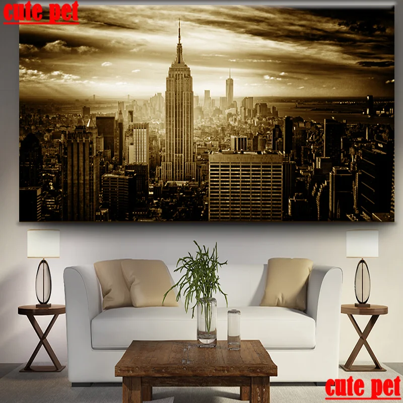 Large Diamond Embroidery New York City Manhattan Diamond Painting DIY New Diamond Mosaic 5D CrossStitch Square round Home Decor