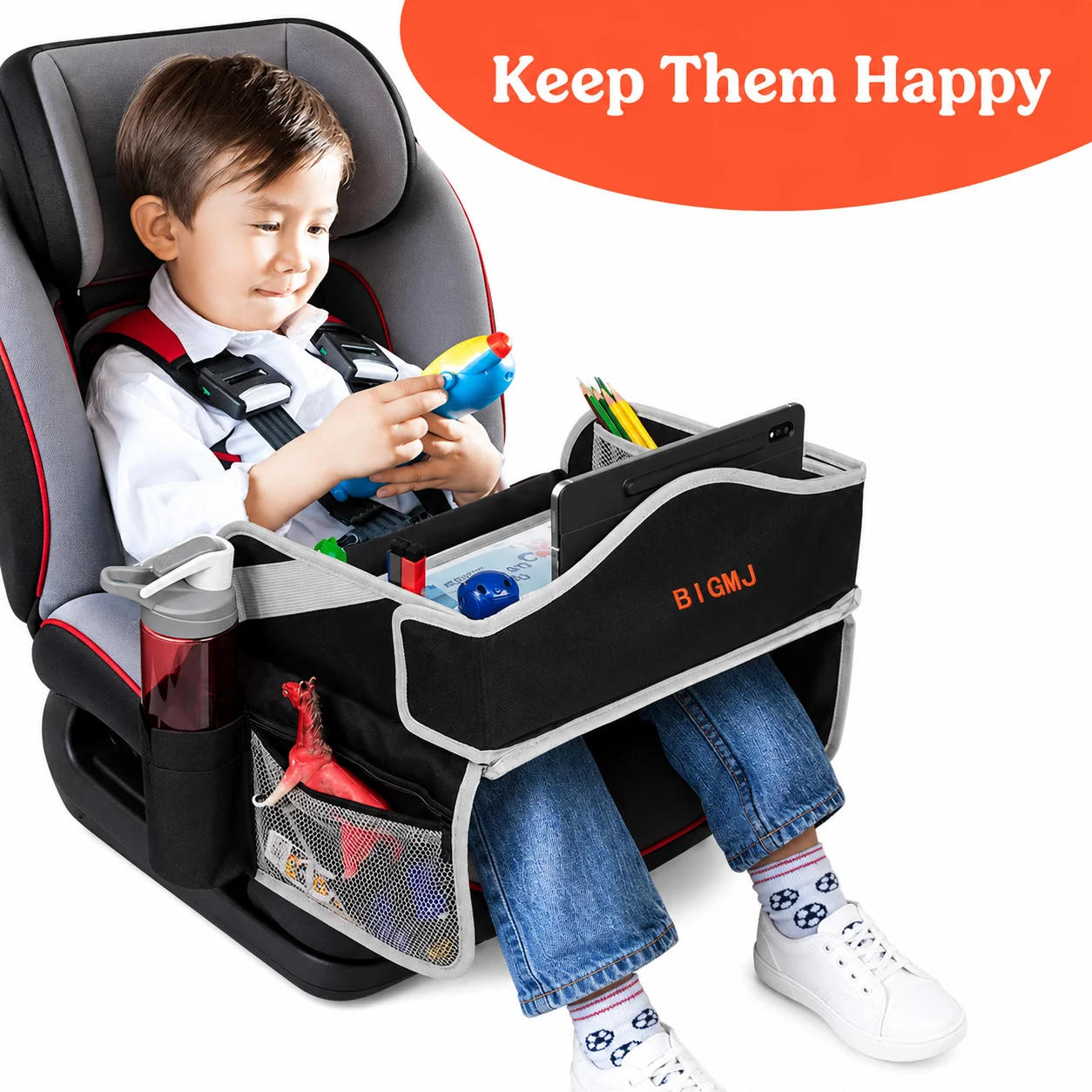 Kids Car Seat Travel Tray, Portable Backseat Activity Table Organizer for Road Trips