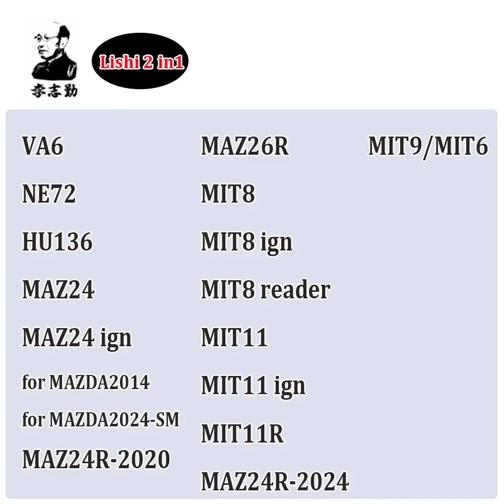 Lishi Tool 2 in1 HY20 HY20R HY22 ISU5 YA4 YA4R GO2R PG02 KPT-1 NEW SM3/SM5 NEW SW5.7(2) for LDV-2021 SQDL for KAWASAKI-2021