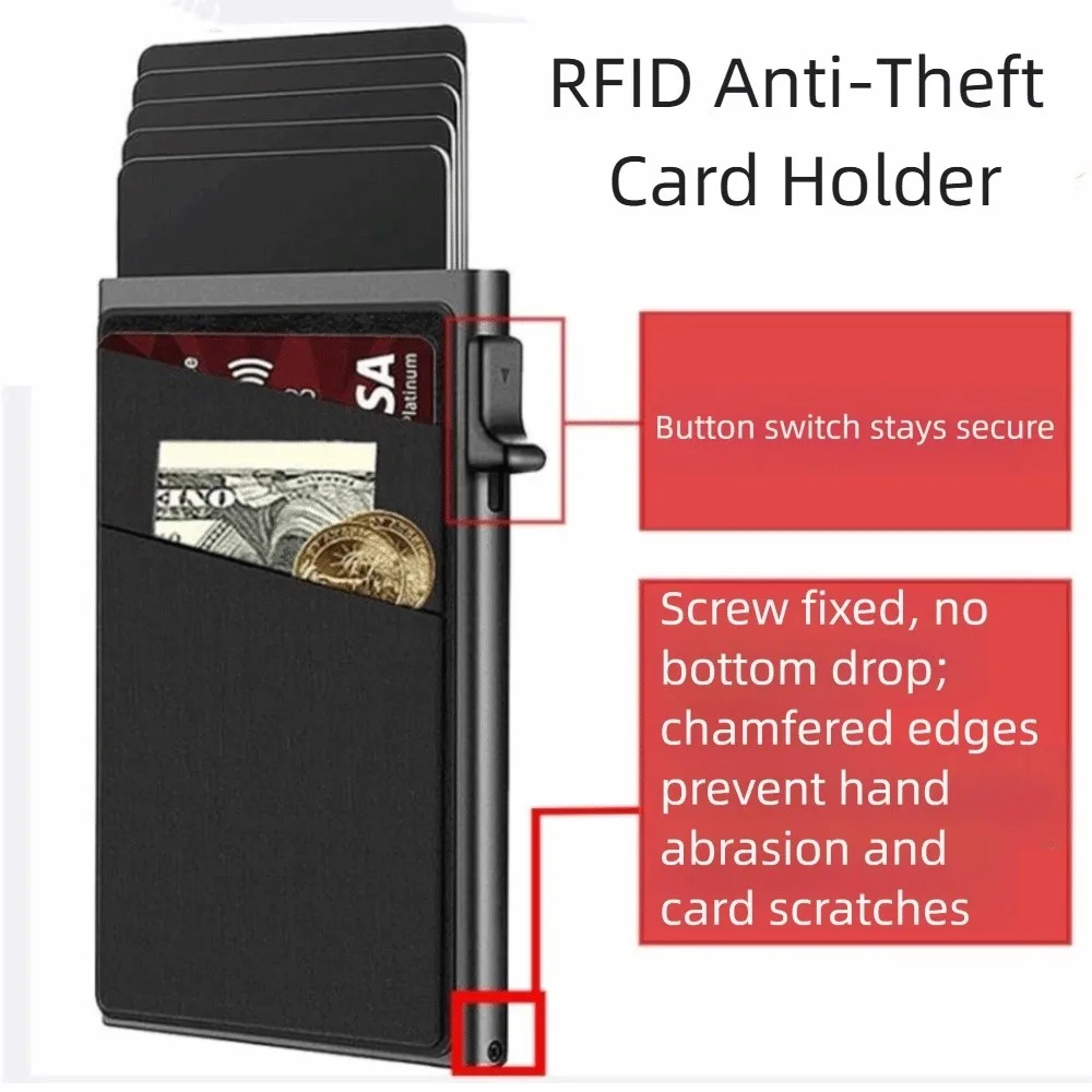 Automatische RFID Anti-diefstal kaarthouder Schroefversterking Metalen doos Onderkant Herenkaartdoos RFID-blokkerend materiaal van aluminiumlegering