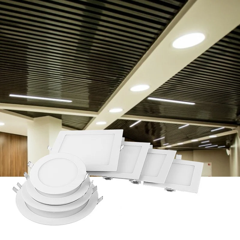 Ultra cienki Panel ledowy Downlight 3W 4W 6W 9W 12 w15w 18W 24W okrągłe LED sufitowe oświetlenie zagłębione AC85-265V Panel ledowy lampy ściemniające